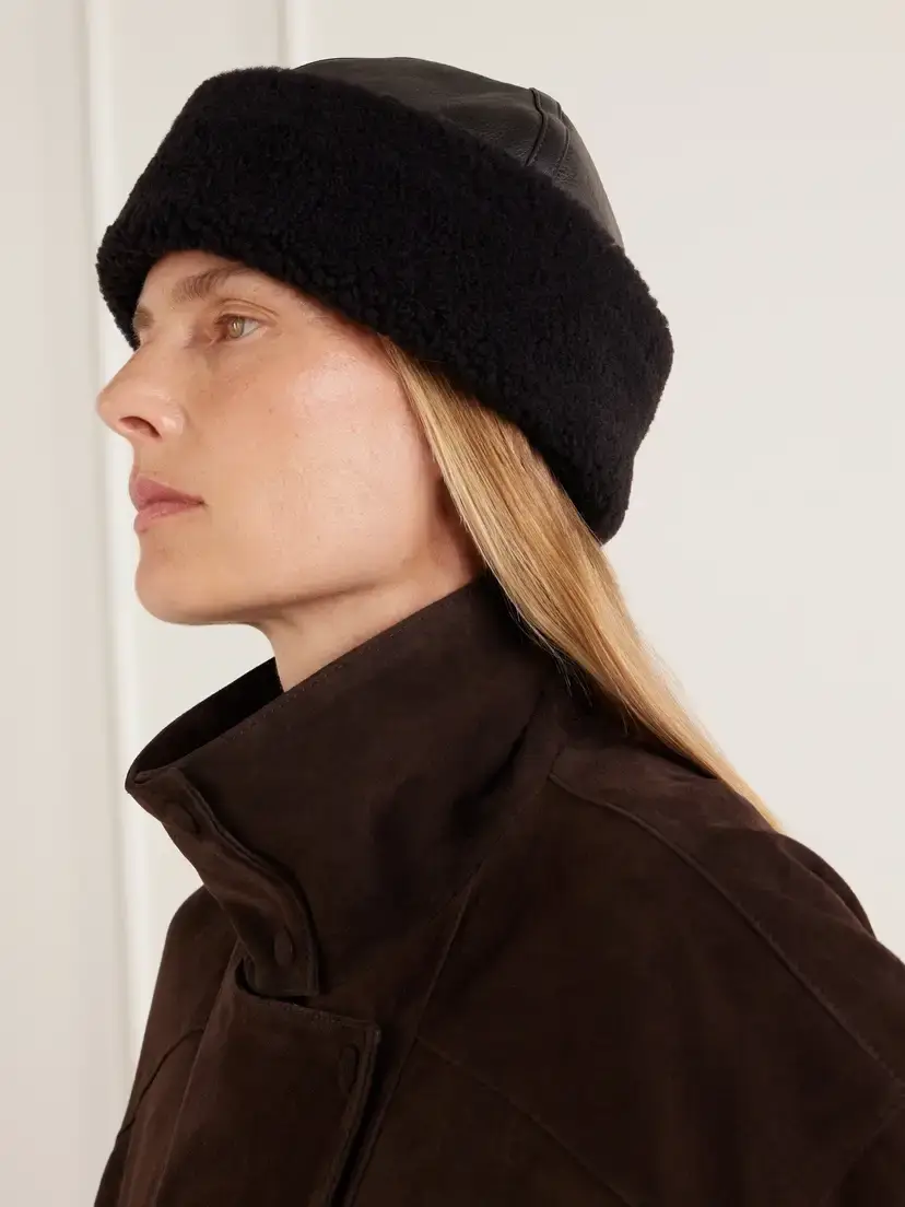 Nour Hammour Dallen Shearling-trimmed Leather Beanie | Thumbnail 2