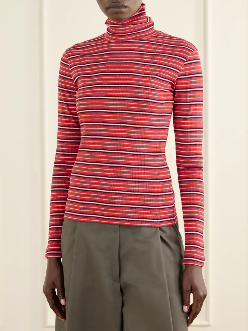 Dries Van Noten Striped Ribbed Cotton-blend Turtleneck Sweater | Thumbnail 3 Dries Van Noten Striped Ribbed Cotton-blend Turtleneck Sweater | Thumbnail 3
