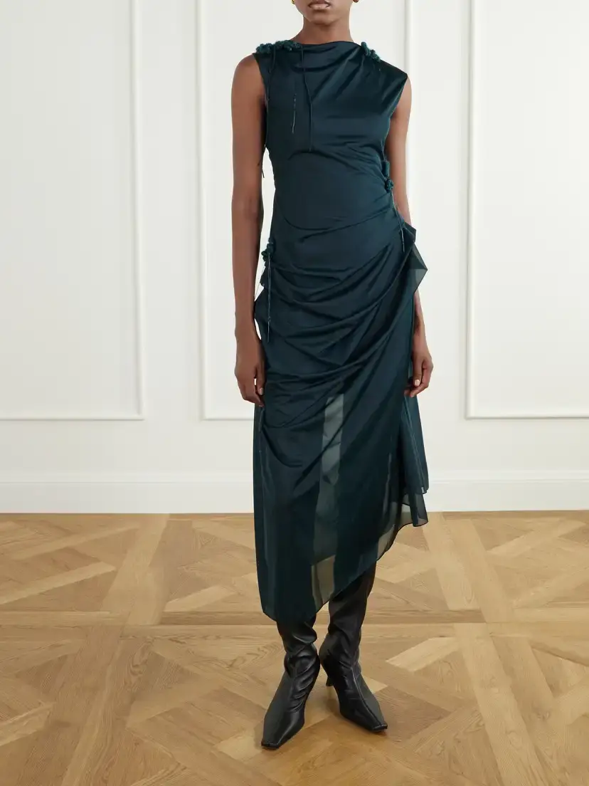 Pauline Dujancourt Najia Floral-appliquéd Gathered Asymmetric Jersey Midi Dress | Thumbnail 2 Pauline Dujancourt Najia Floral-appliquéd Gathered Asymmetric Jersey Midi Dress | Thumbnail 2