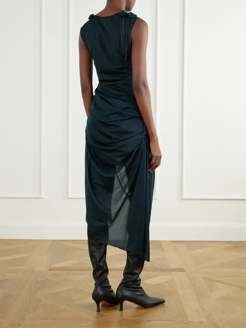 Pauline Dujancourt Najia Floral-appliquéd Gathered Asymmetric Jersey Midi Dress | Thumbnail 3 Pauline Dujancourt Najia Floral-appliquéd Gathered Asymmetric Jersey Midi Dress | Thumbnail 3
