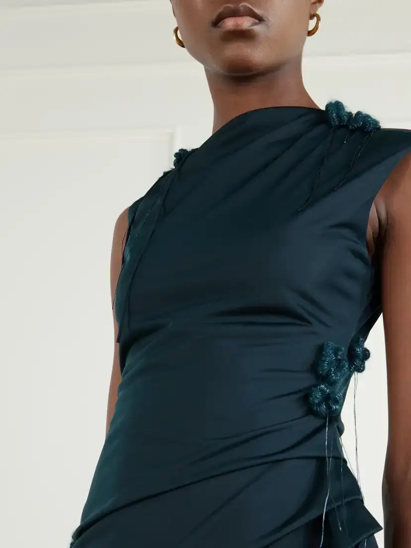 Pauline Dujancourt Najia Floral-appliquéd Gathered Asymmetric Jersey Midi Dress | Thumbnail 4 Pauline Dujancourt Najia Floral-appliquéd Gathered Asymmetric Jersey Midi Dress | Thumbnail 4