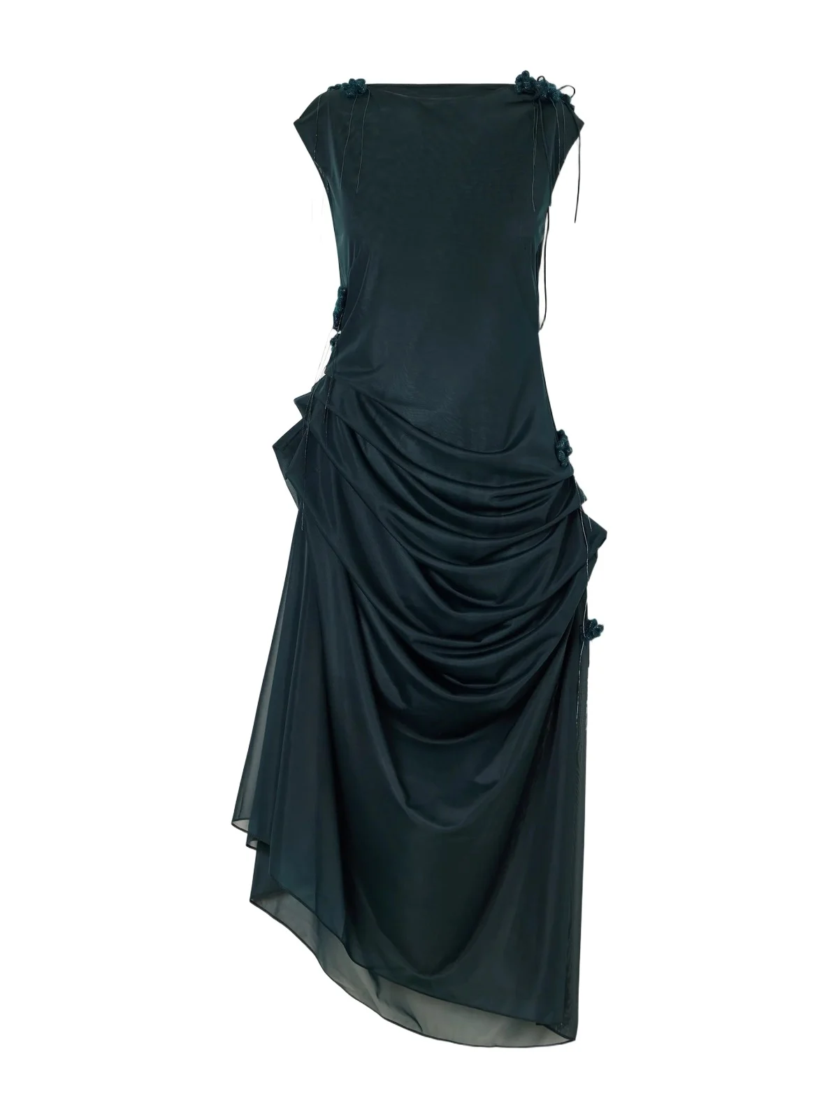 Pauline Dujancourt Najia Floral-appliquéd Gathered Asymmetric Jersey Midi Dress