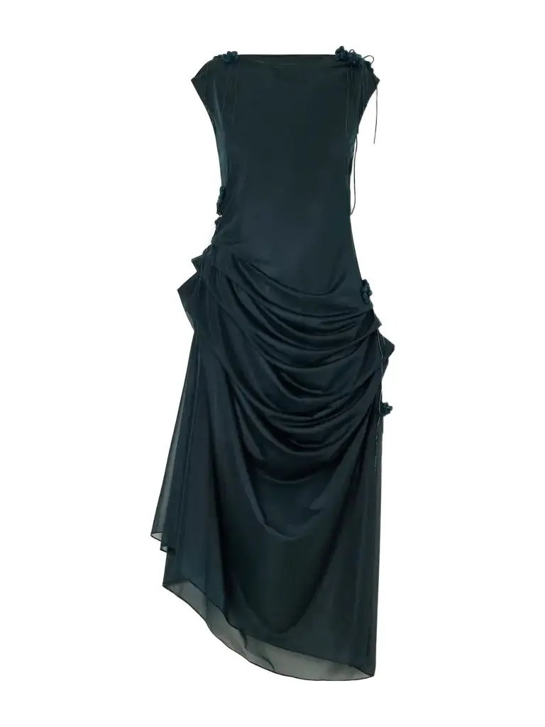 Pauline Dujancourt Najia Floral-appliquéd Gathered Asymmetric Jersey Midi Dress