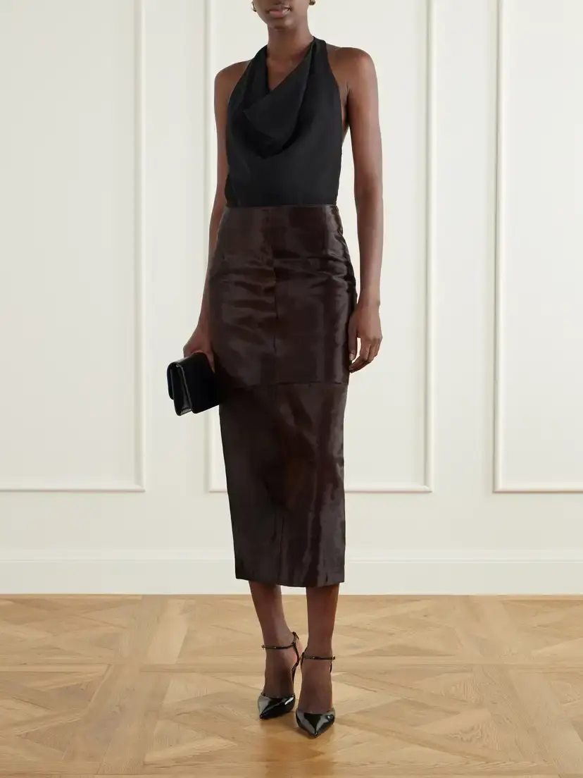 Nour Hammour Elyse Paneled Calf Hair Midi Skirt | Thumbnail 2