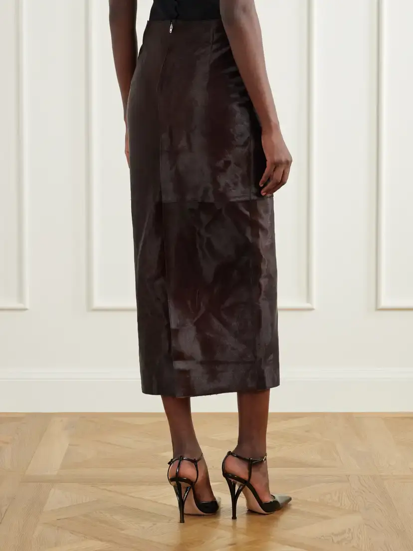 Nour Hammour Elyse Paneled Calf Hair Midi Skirt | Thumbnail 3