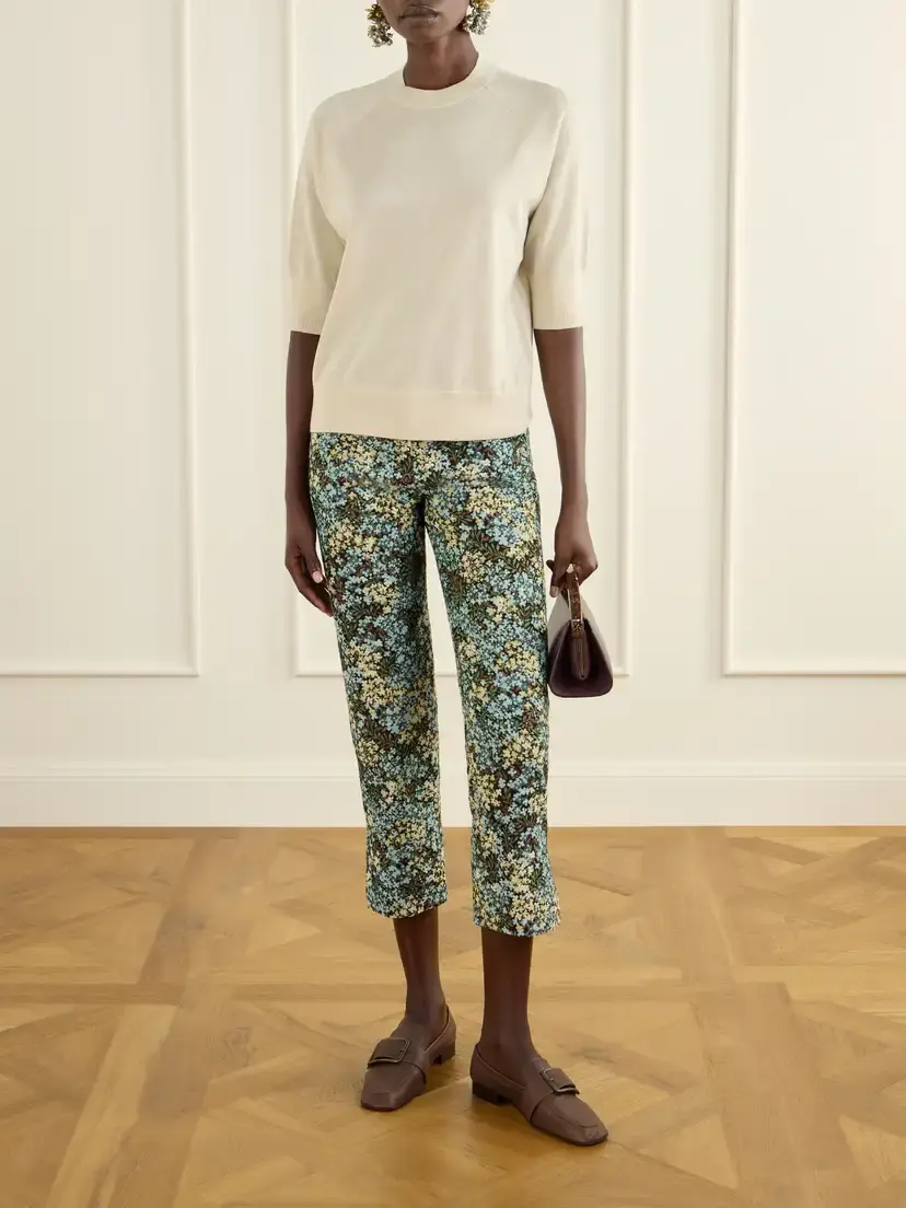 Dries Van Noten Floral-jacquard Straight-leg Cropped Pants | Thumbnail 2 Dries Van Noten Floral-jacquard Straight-leg Cropped Pants | Thumbnail 2