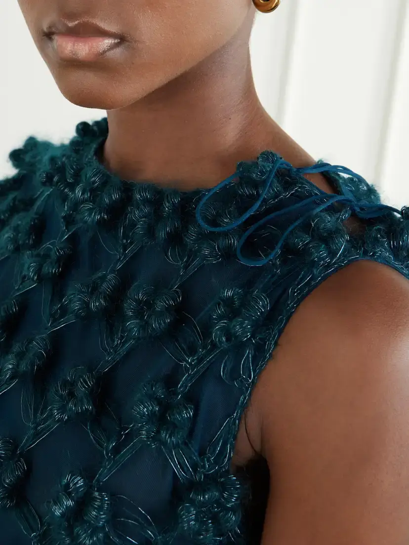 Pauline Dujancourt Amber Layered Floral-appliquéd Crochet-knit And Organza Mini Dress | Thumbnail 4 Pauline Dujancourt Amber Layered Floral-appliquéd Crochet-knit And Organza Mini Dress | Thumbnail 4