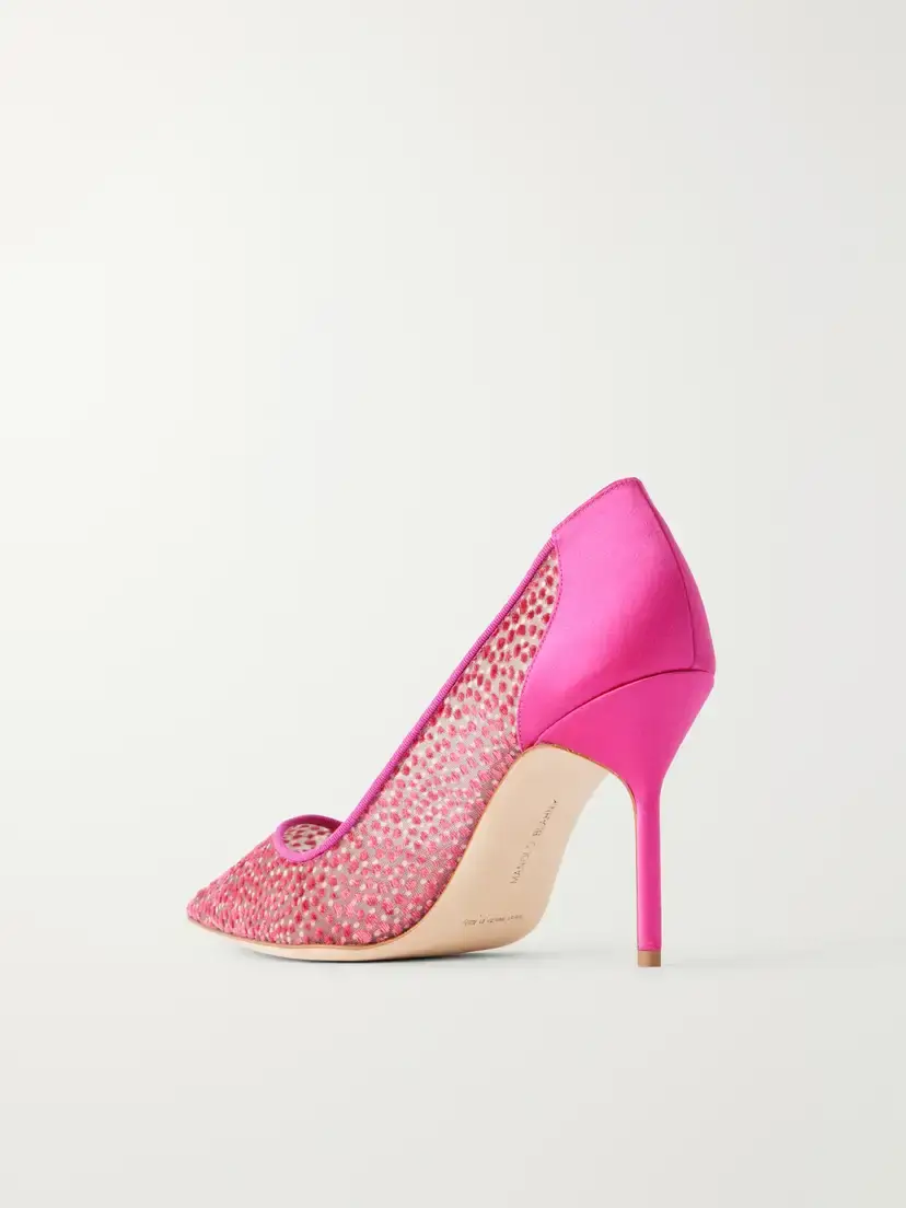 Manolo Blahnik Bb 90 Embellished Satin-trimmed Tulle Pumps | Thumbnail 3