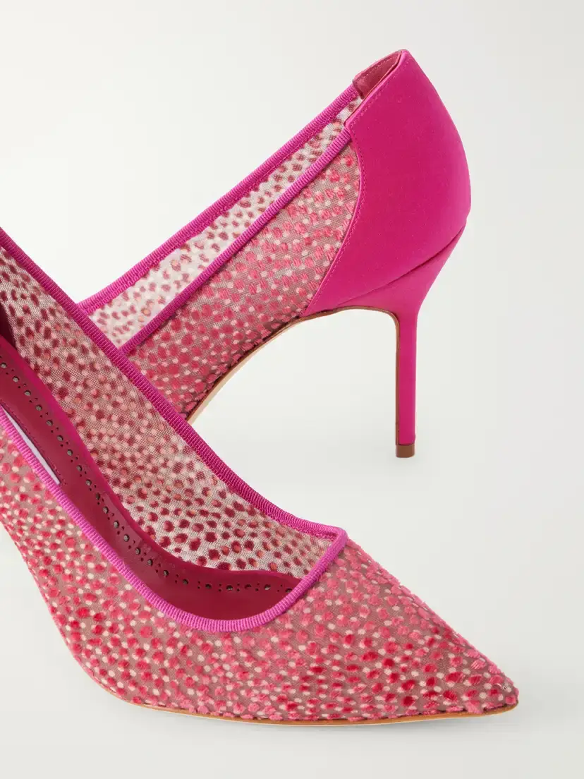 Manolo Blahnik Bb 90 Embellished Satin-trimmed Tulle Pumps | Thumbnail 5