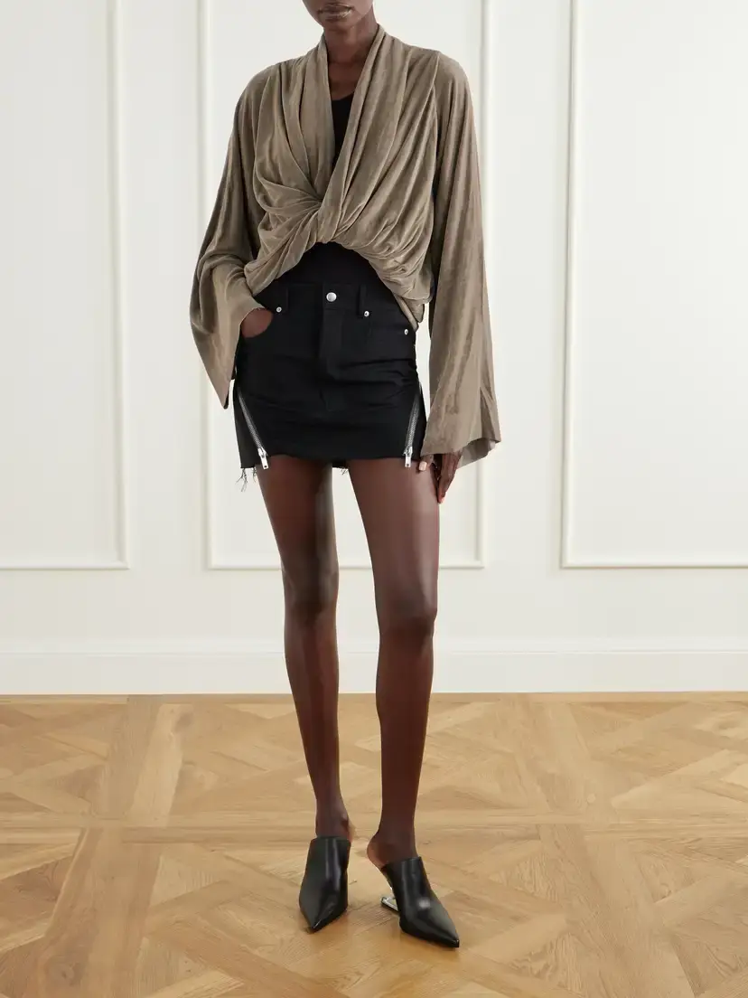 Rick Owens Twist Draped Velvet Crop Blouse | Thumbnail 2