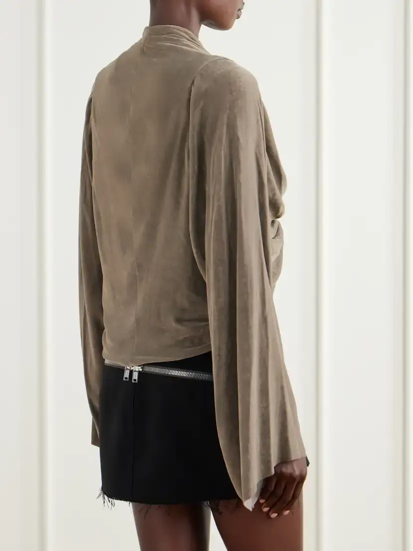 Rick Owens Twist Draped Velvet Crop Blouse | Thumbnail 3