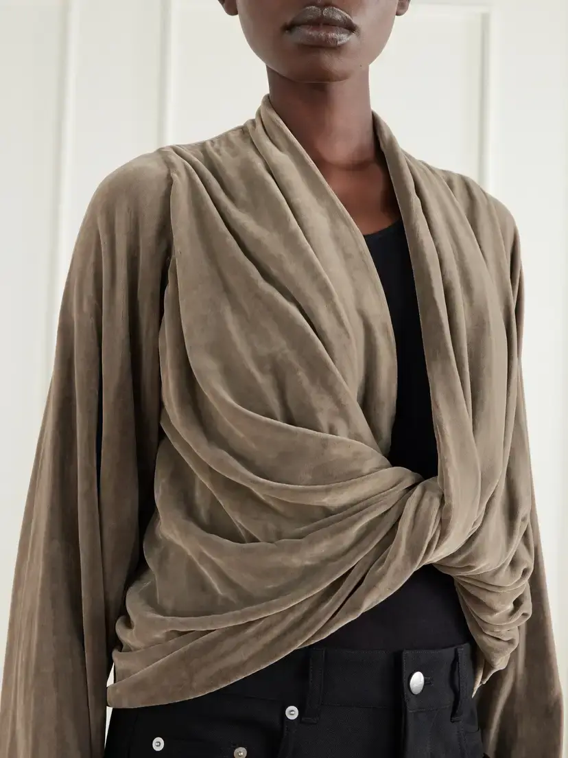 Rick Owens Twist Draped Velvet Crop Blouse | Thumbnail 4