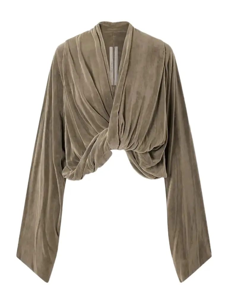 Rick Owens Twist Draped Velvet Crop Blouse