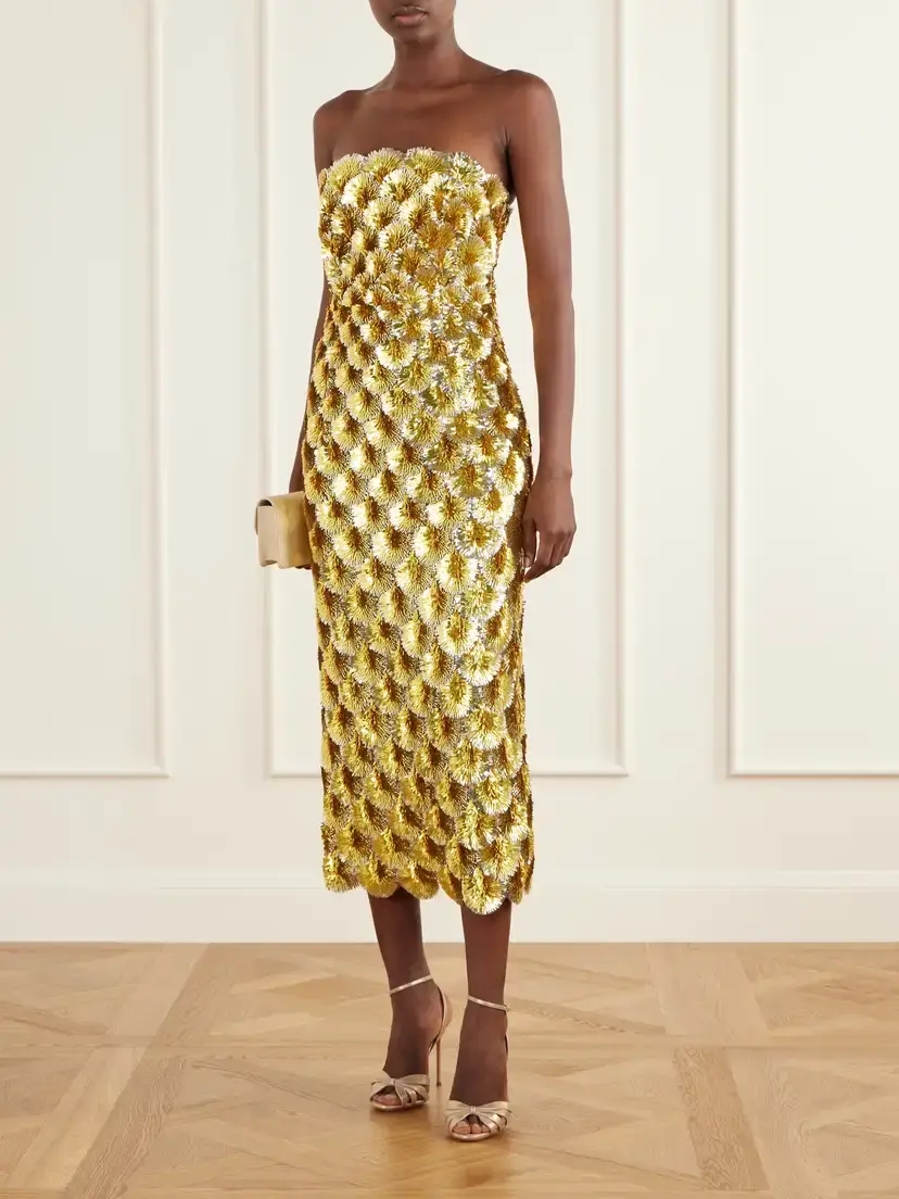 Oscar de la Renta Strapless Sequined Organza Midi Dress | Thumbnail 2 Oscar de la Renta Strapless Sequined Organza Midi Dress | Thumbnail 2