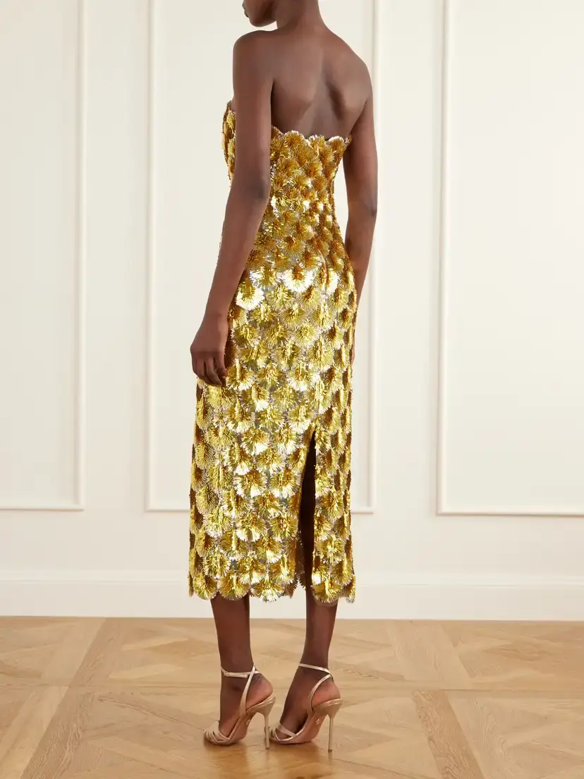 Oscar de la Renta Strapless Sequined Organza Midi Dress | Thumbnail 3 Oscar de la Renta Strapless Sequined Organza Midi Dress | Thumbnail 3