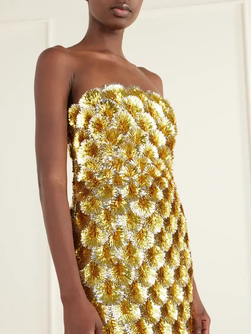 Oscar de la Renta Strapless Sequined Organza Midi Dress | Thumbnail 4 Oscar de la Renta Strapless Sequined Organza Midi Dress | Thumbnail 4