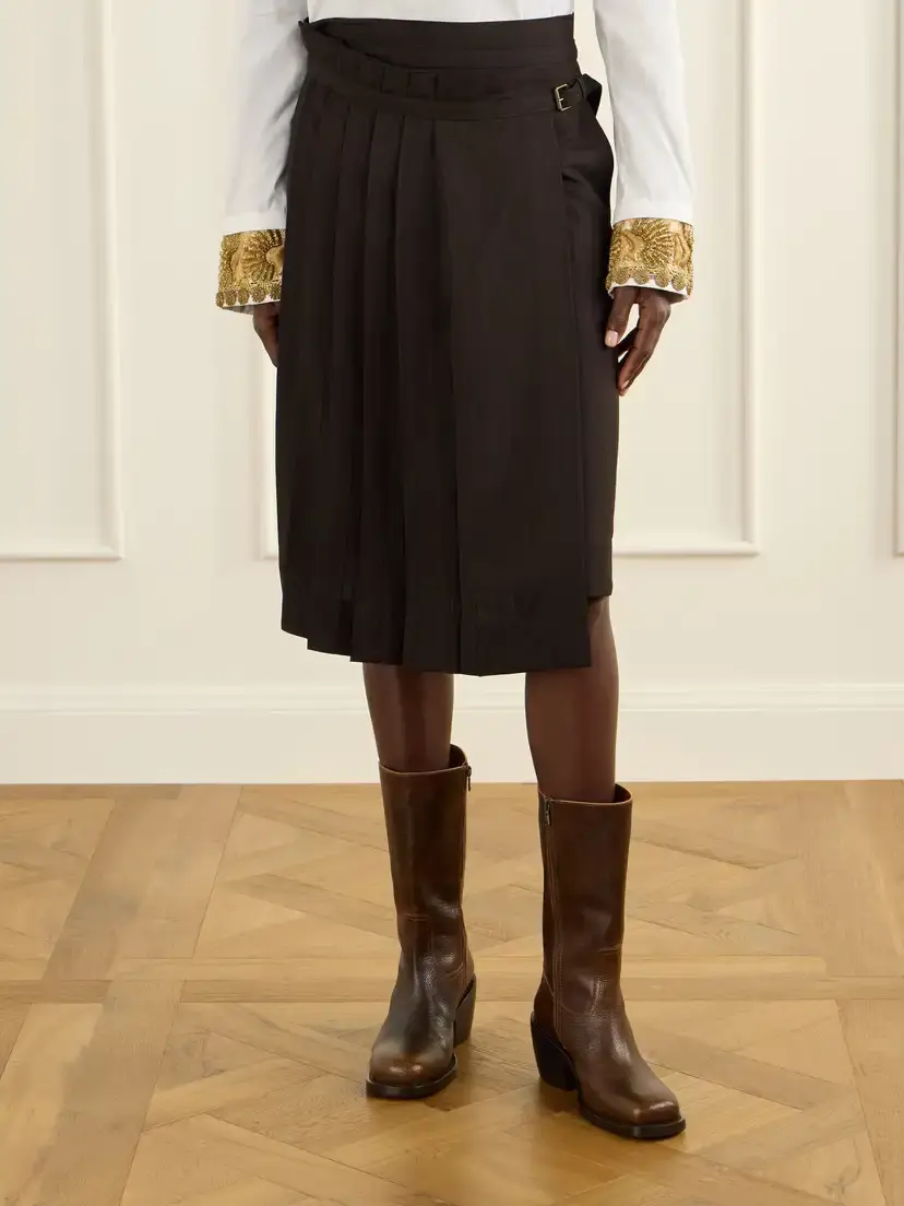 Dries Van Noten Striped Pleated Twill Knee-length Skirt | Thumbnail 3 Dries Van Noten Striped Pleated Twill Knee-length Skirt | Thumbnail 3