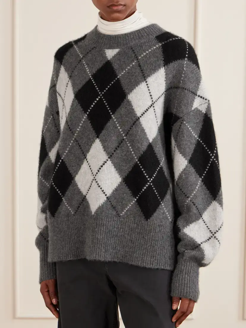 Nili Lotan Donnika Argyle Cashmere And Silk-blend Sweater - Gray | Thumbnail 3 Nili Lotan Donnika Argyle Cashmere And Silk-blend Sweater - Gray | Thumbnail 3