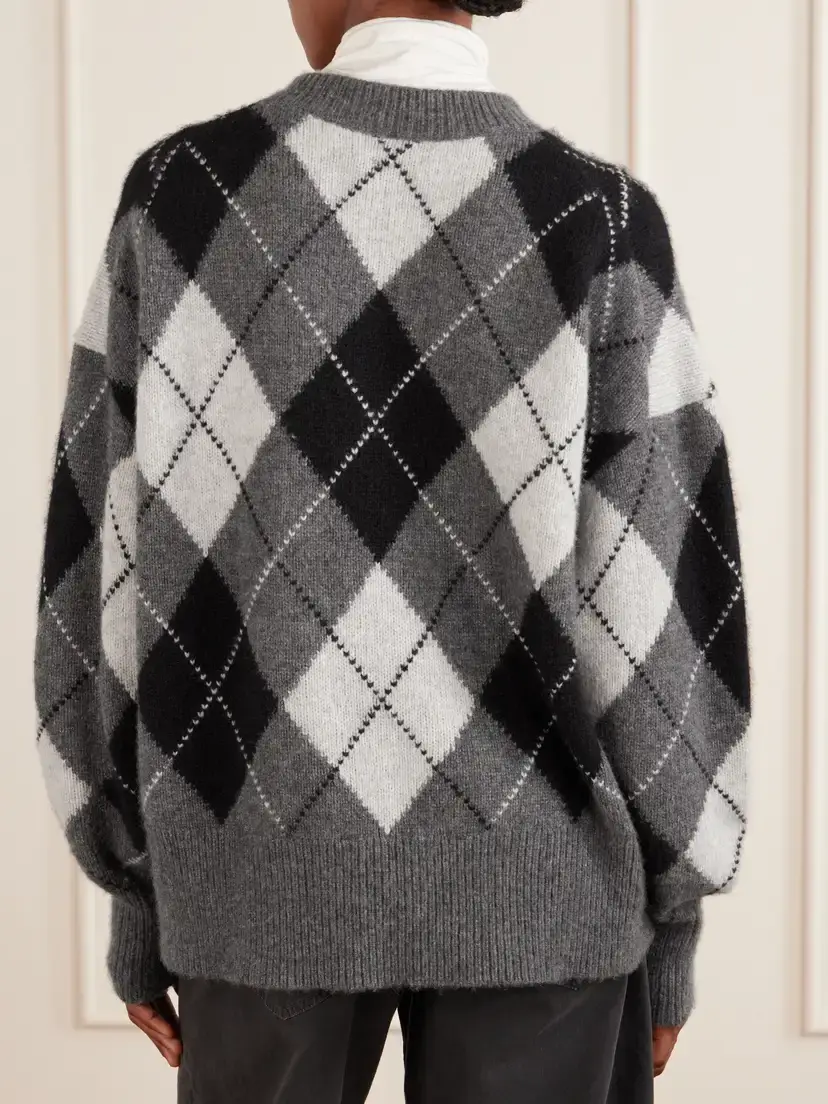 Nili Lotan Donnika Argyle Cashmere And Silk-blend Sweater - Gray | Thumbnail 4 Nili Lotan Donnika Argyle Cashmere And Silk-blend Sweater - Gray | Thumbnail 4
