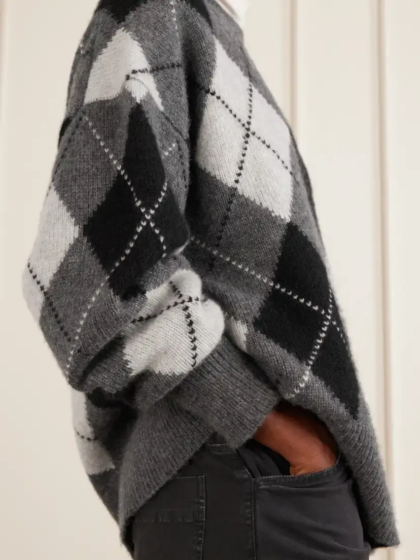 Nili Lotan Donnika Argyle Cashmere And Silk-blend Sweater - Gray | Thumbnail 5 Nili Lotan Donnika Argyle Cashmere And Silk-blend Sweater - Gray | Thumbnail 5