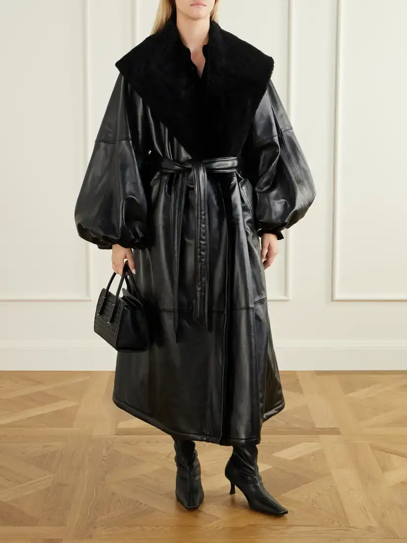 Magda Butrym Belted Plush-trimmed Leather Coat | Thumbnail 2