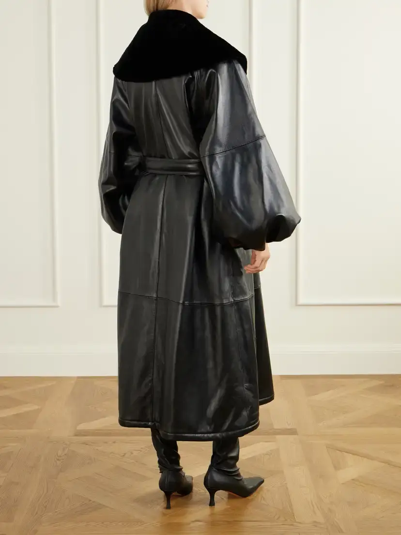 Magda Butrym Belted Plush-trimmed Leather Coat | Thumbnail 3
