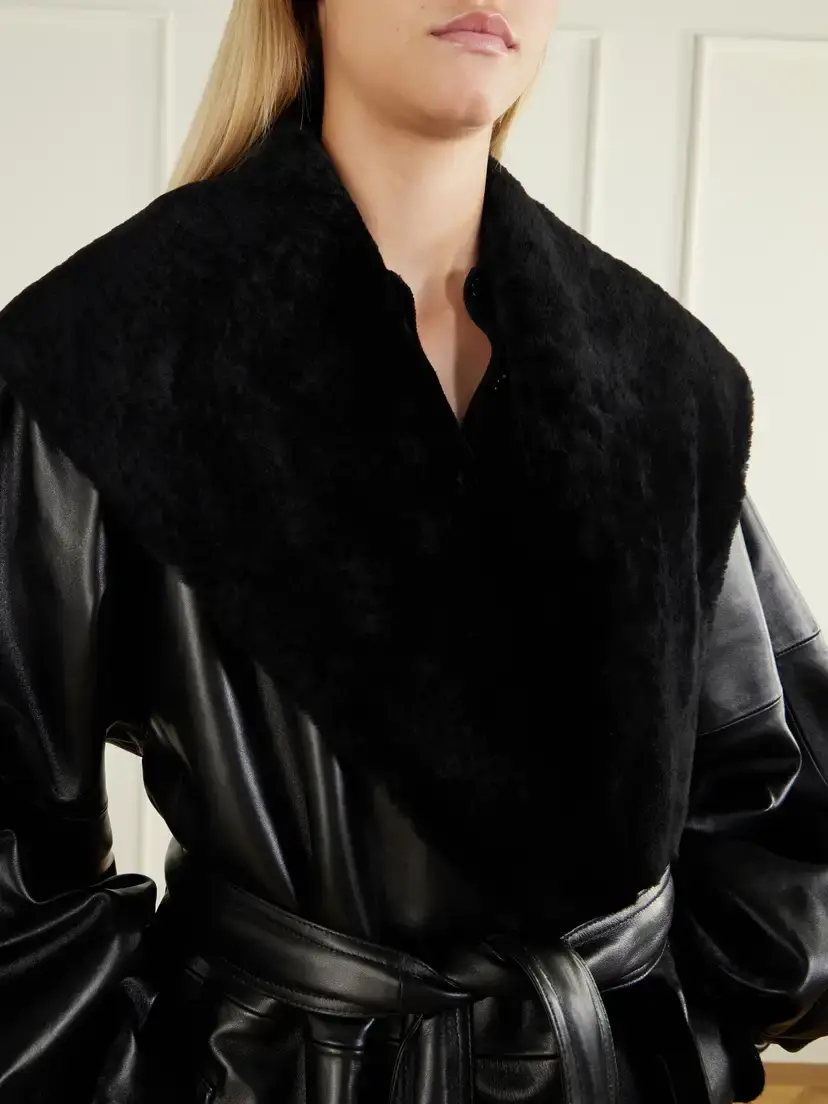 Magda Butrym Belted Plush-trimmed Leather Coat | Thumbnail 4