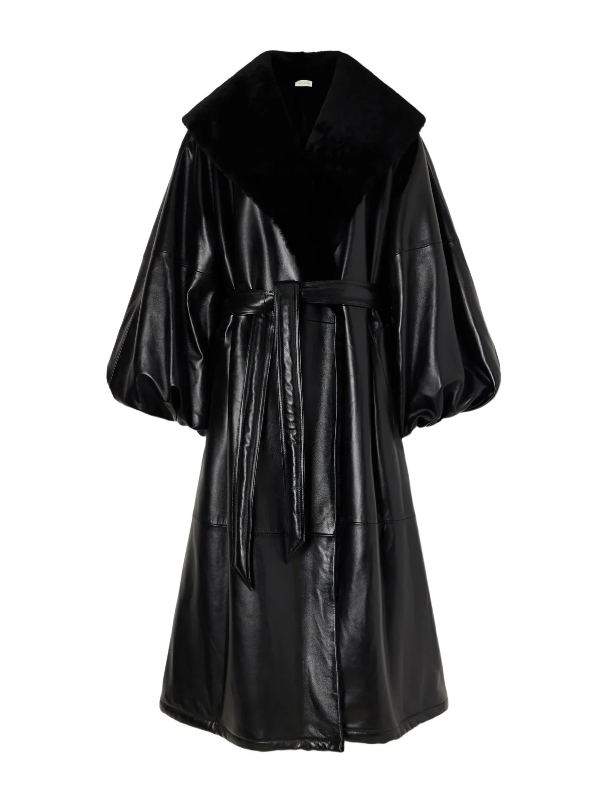 Belted Plush-trimmed Leather Coat Belted Plush-trimmed Leather Coat