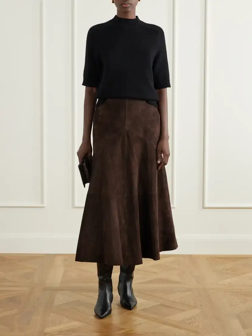 Nour Hammour Garnier Paneled Suede Midi Skirt | Thumbnail 2