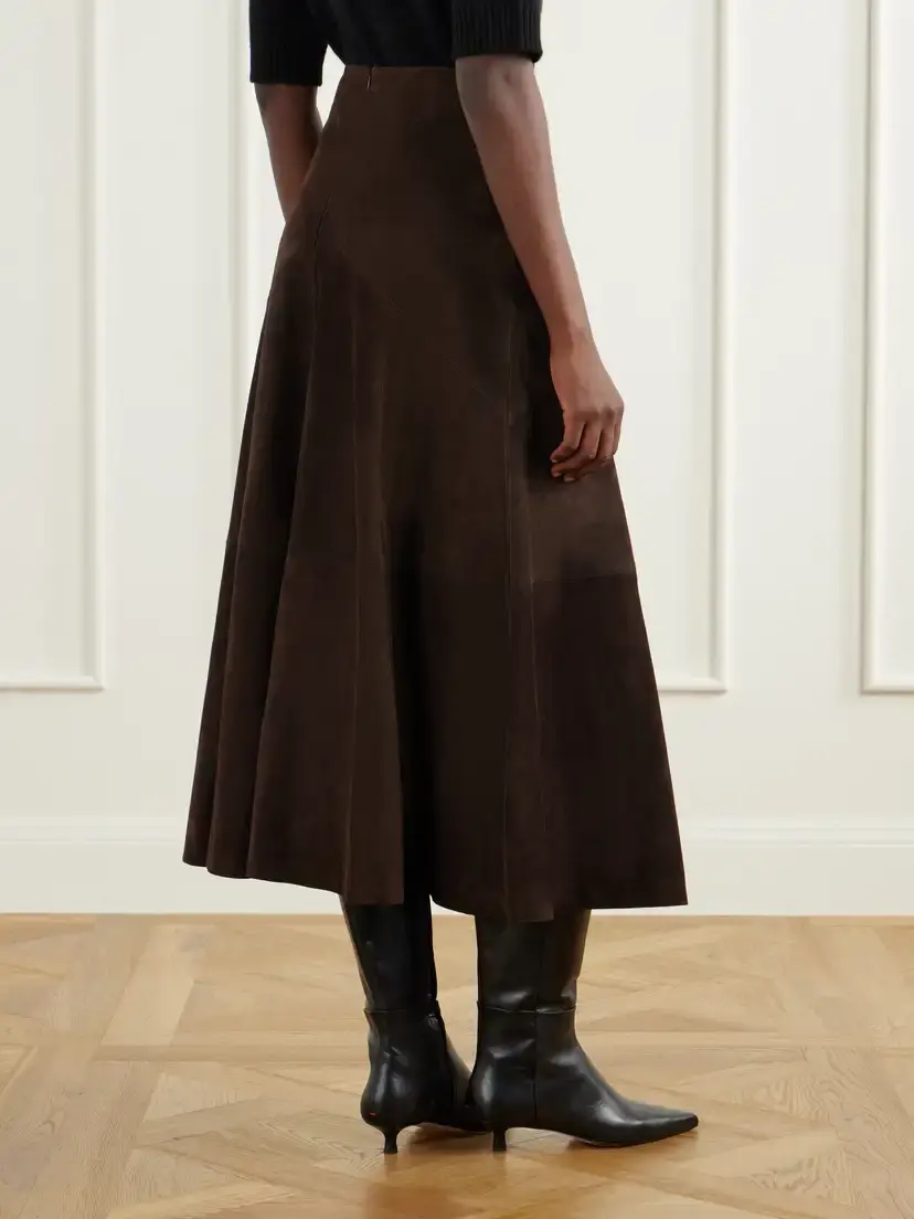 Nour Hammour Garnier Paneled Suede Midi Skirt | Thumbnail 4