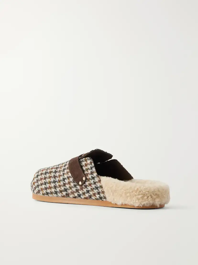 Ancient Greek Sandals Vasilitsa Shearling-trimmed Houndstooth Tweed Slip-ons | Thumbnail 3 Ancient Greek Sandals Vasilitsa Shearling-trimmed Houndstooth Tweed Slip-ons | Thumbnail 3