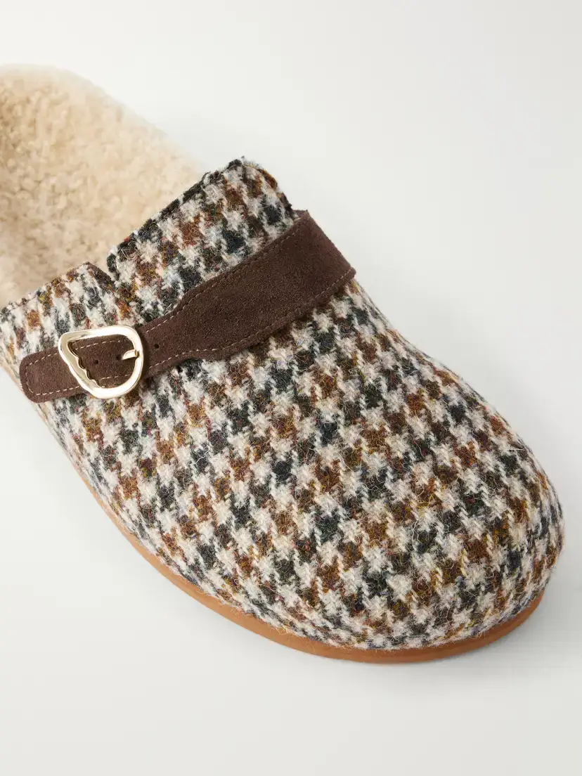 Ancient Greek Sandals Vasilitsa Shearling-trimmed Houndstooth Tweed Slip-ons | Thumbnail 5 Ancient Greek Sandals Vasilitsa Shearling-trimmed Houndstooth Tweed Slip-ons | Thumbnail 5
