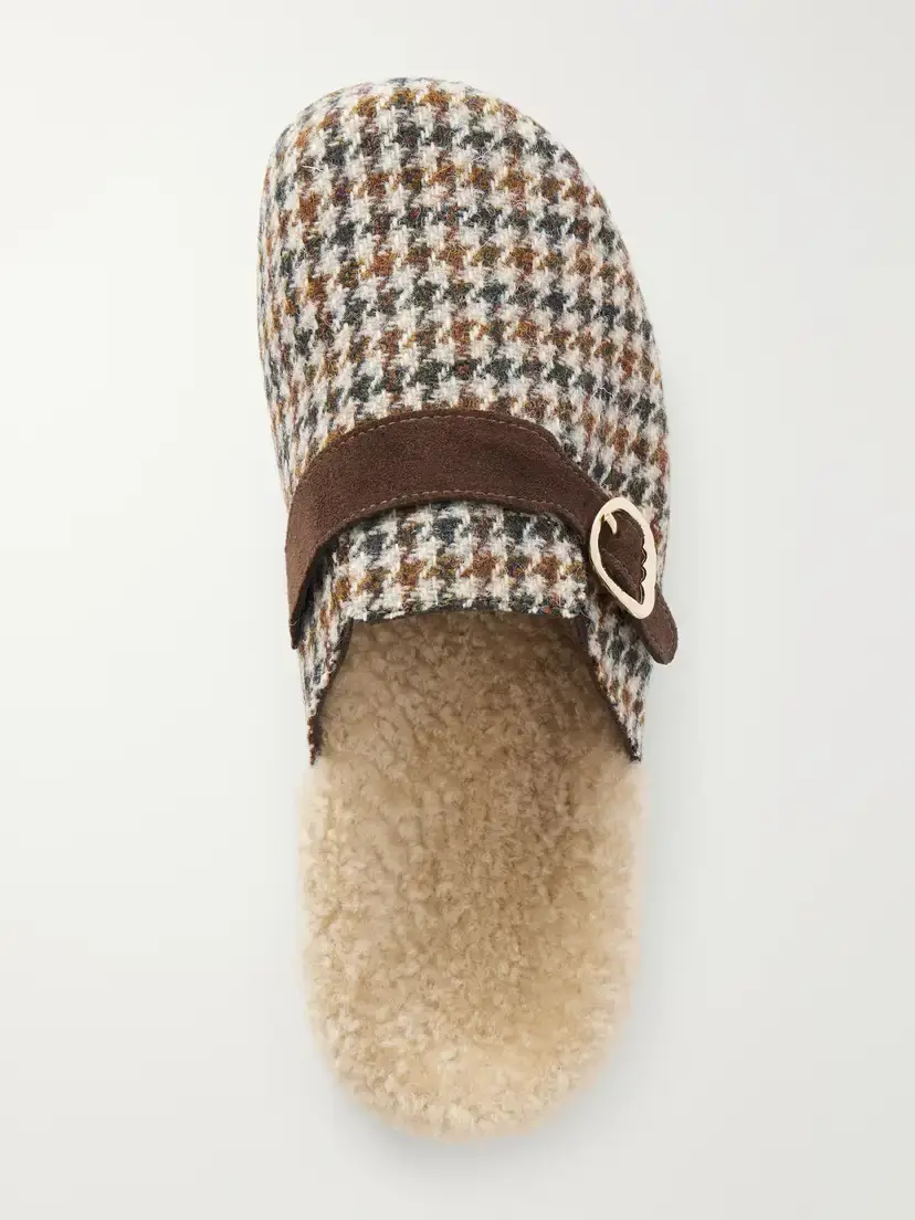 Ancient Greek Sandals Vasilitsa Shearling-trimmed Houndstooth Tweed Slip-ons | Thumbnail 6 Ancient Greek Sandals Vasilitsa Shearling-trimmed Houndstooth Tweed Slip-ons | Thumbnail 6