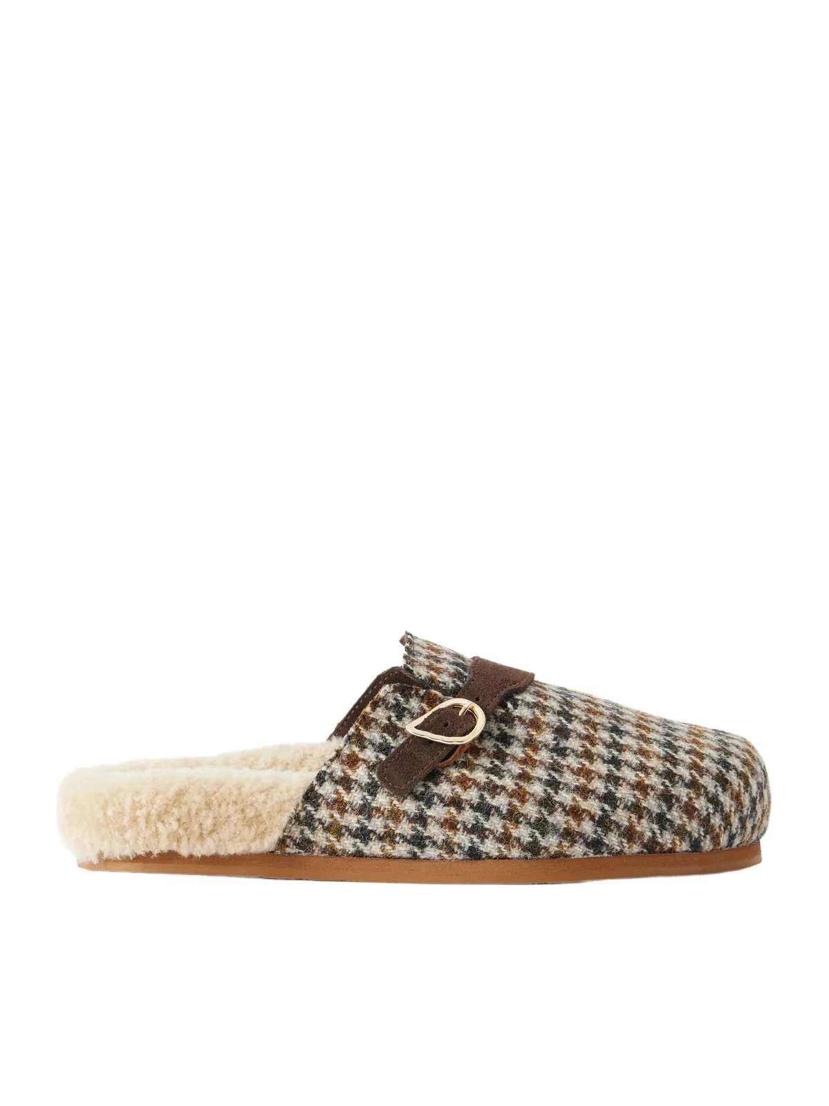 Vasilitsa Shearling-trimmed Houndstooth Tweed Slip-ons