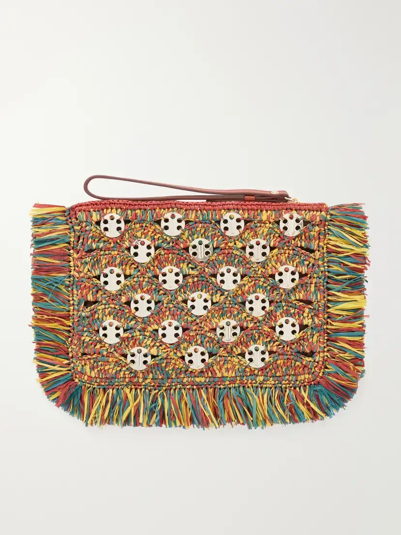 Rabanne Leather-trimmed Fringed Woven Raffia Clutch | Thumbnail 4 Rabanne Leather-trimmed Fringed Woven Raffia Clutch | Thumbnail 4