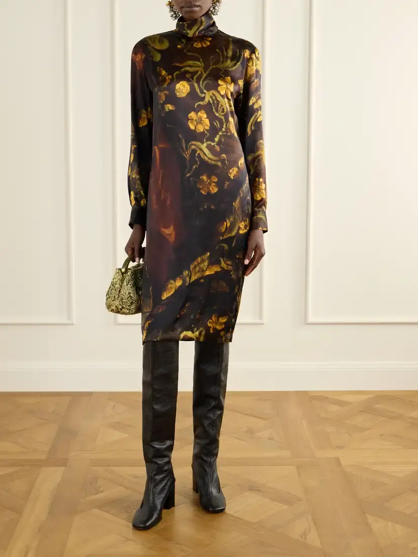 Dries Van Noten Floral-print Silk Knee-length Dress | Thumbnail 2 Dries Van Noten Floral-print Silk Knee-length Dress | Thumbnail 2
