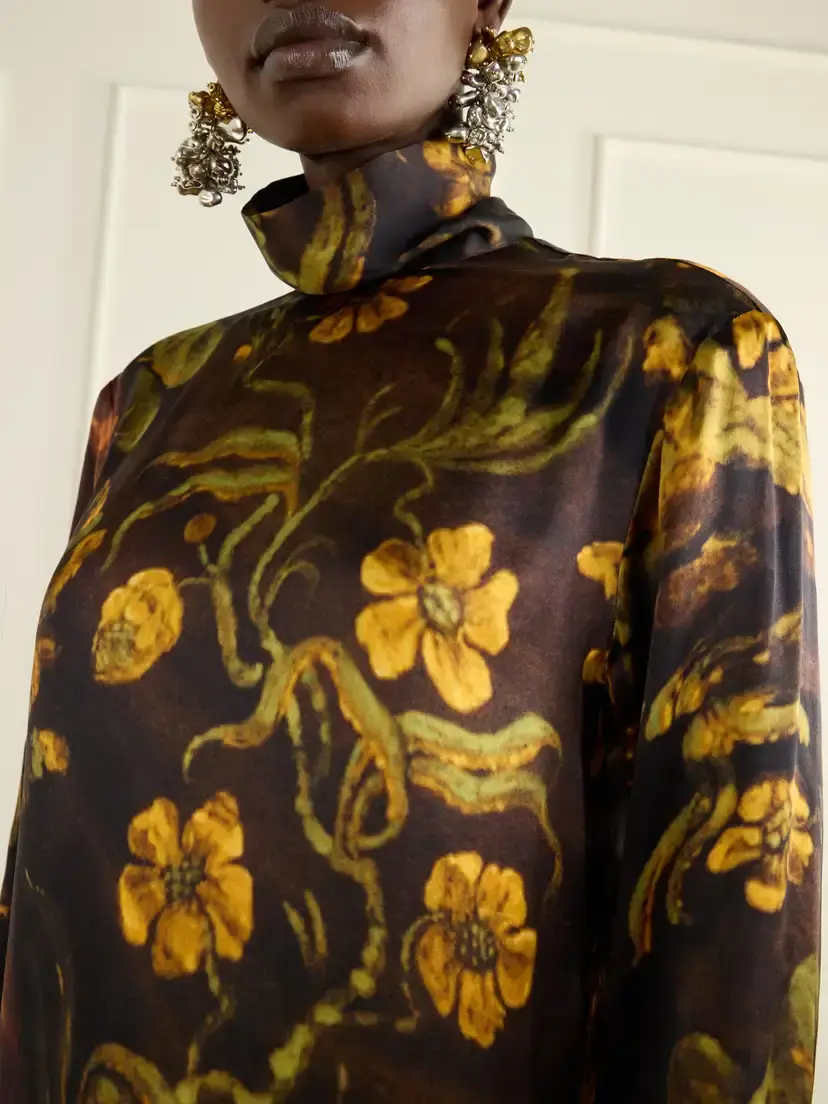 Dries Van Noten Floral-print Silk Knee-length Dress | Thumbnail 4 Dries Van Noten Floral-print Silk Knee-length Dress | Thumbnail 4
