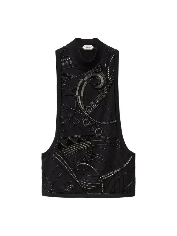 Embroidered Stretch Cotton Jersey Tank Top