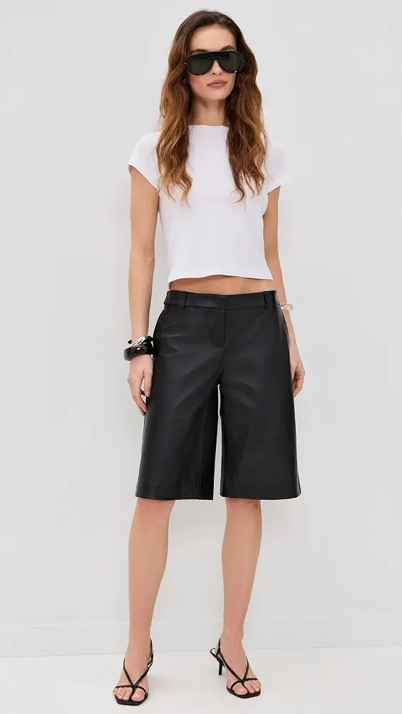 Reformation Veda Gisele Leather Low Rise Bermuda Shorts | Thumbnail 4 Reformation Veda Gisele Leather Low Rise Bermuda Shorts | Thumbnail 4