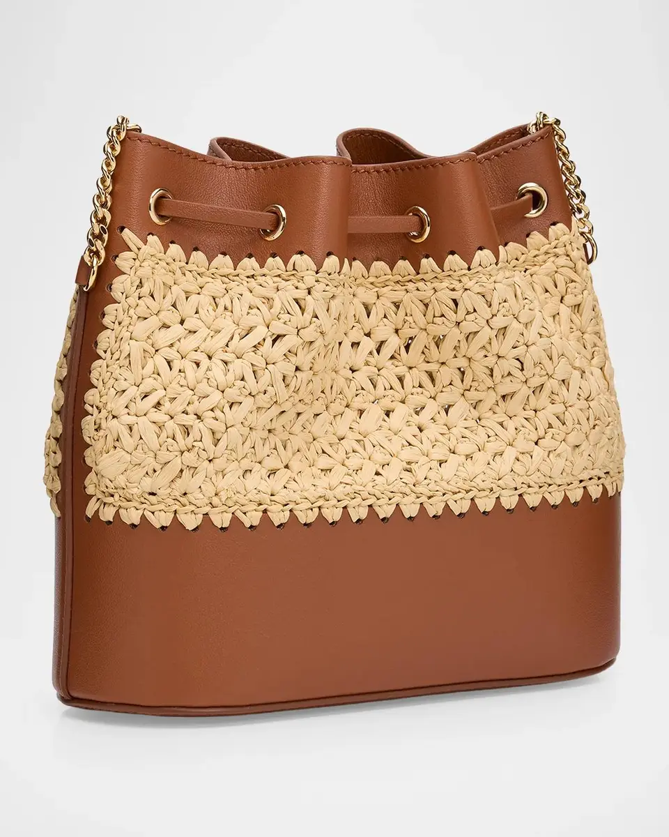 Valentino Garavani Mini Raffia & Leather Bucket Crossbody Bag | Thumbnail 3
