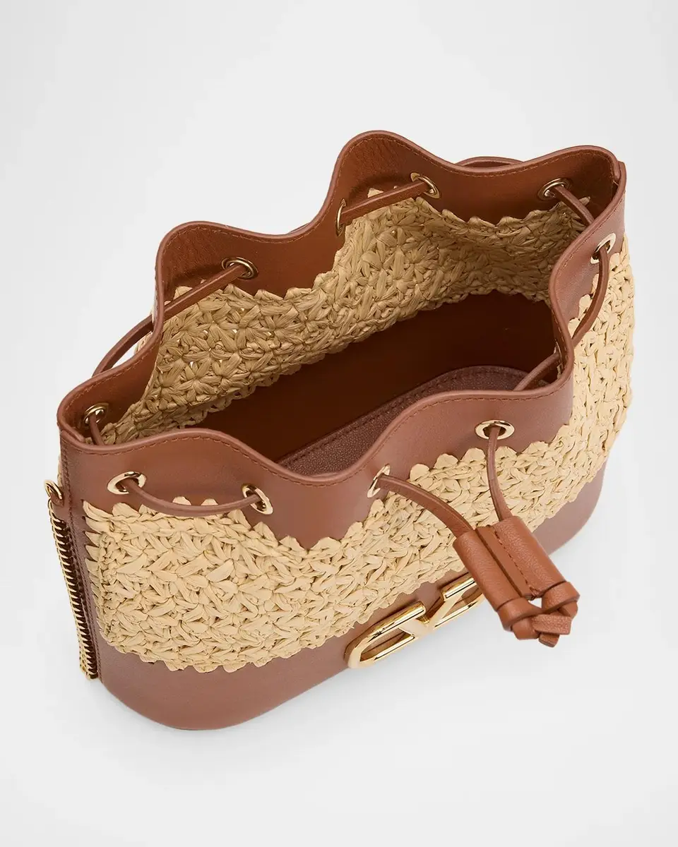 Valentino Garavani Mini Raffia & Leather Bucket Crossbody Bag | Thumbnail 4