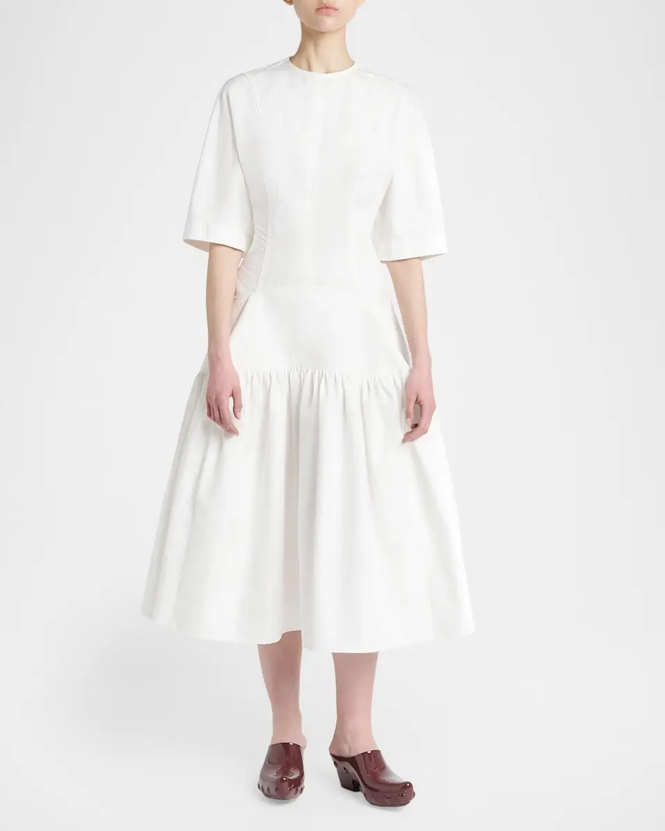 Bottega Veneta Cotton Voile Drop-Waist Midi Dress | Thumbnail 2