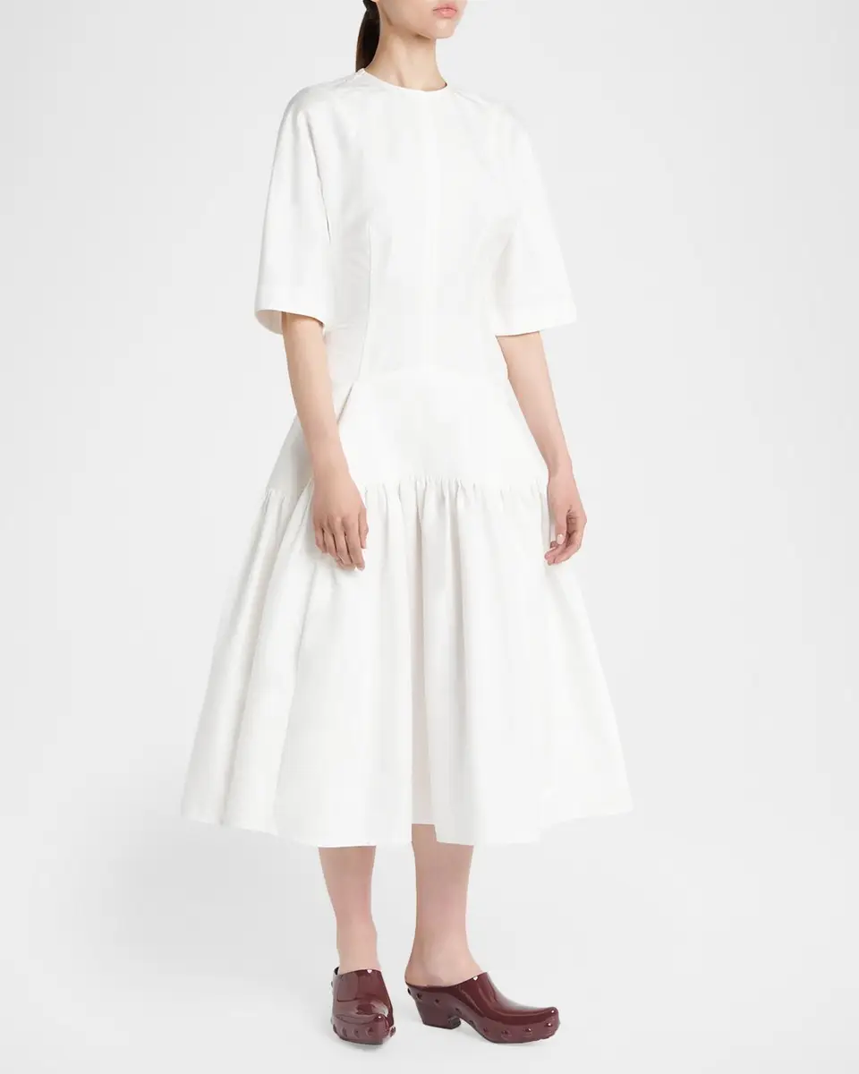 Bottega Veneta Cotton Voile Drop-Waist Midi Dress | Thumbnail 4