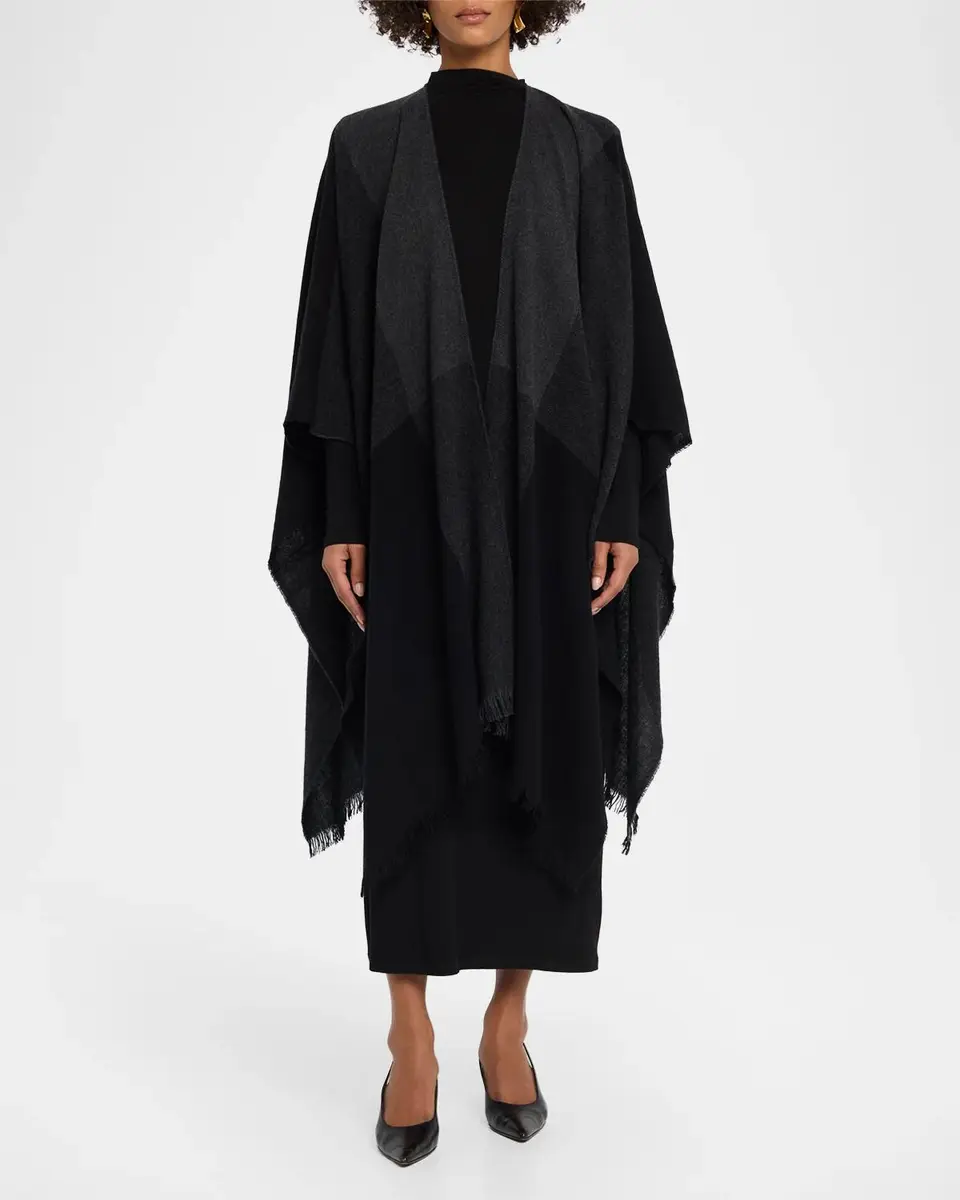Akris Check Wool-Cashmere Cape Scarf | Thumbnail 2