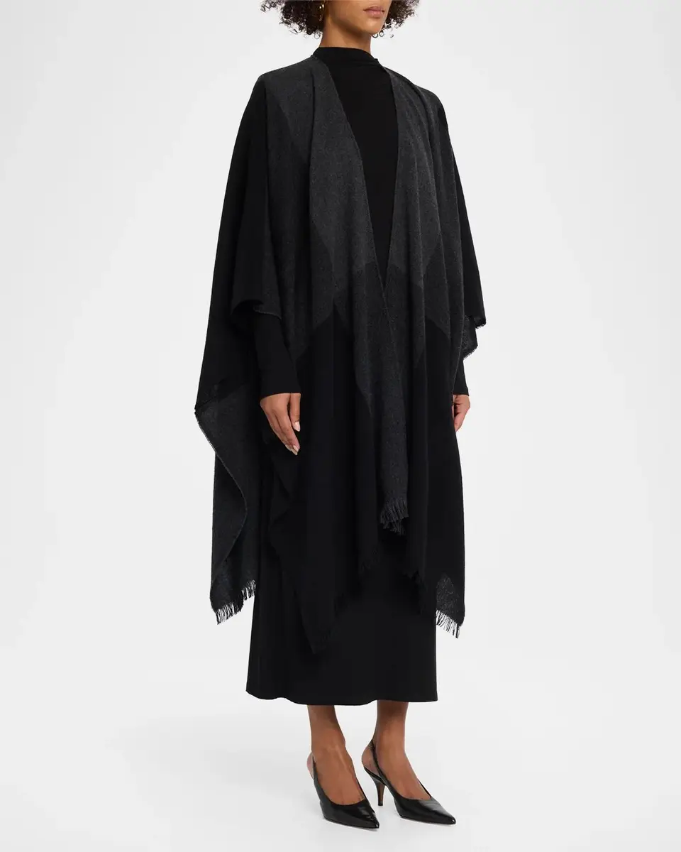 Akris Check Wool-Cashmere Cape Scarf | Thumbnail 4