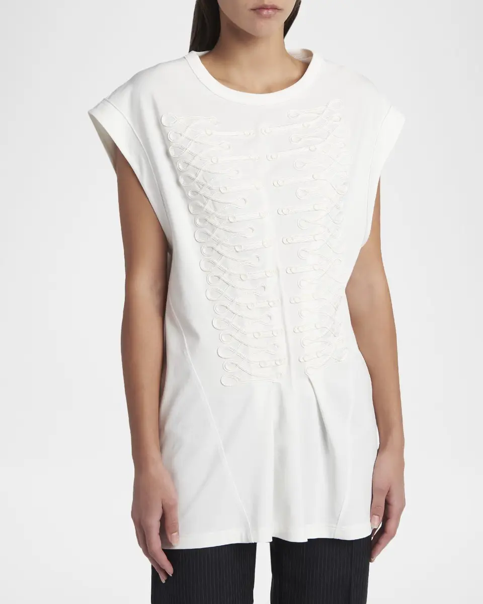 Alexander McQueen Frogging Embroidered Cotton T-Shirt | Thumbnail 4 Alexander McQueen Frogging Embroidered Cotton T-Shirt | Thumbnail 4