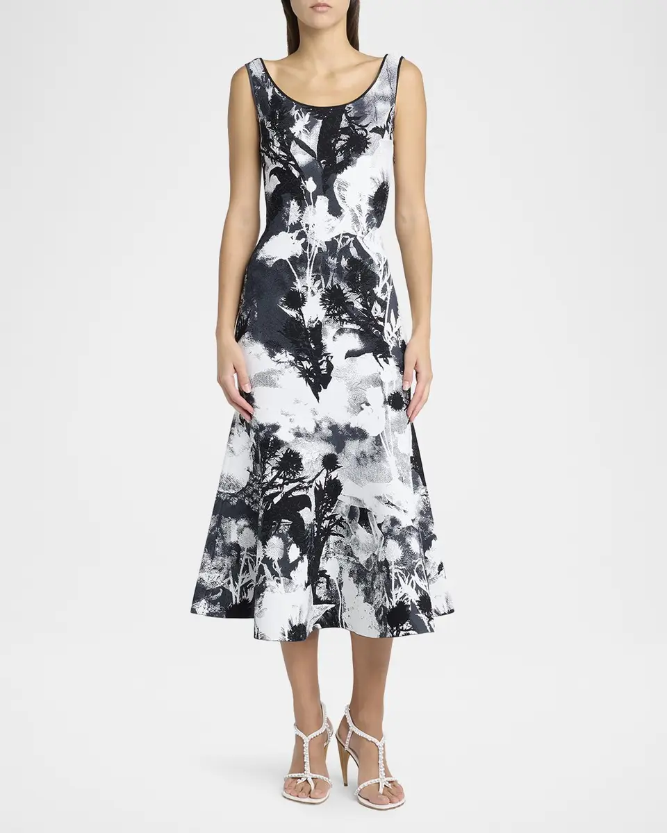 Alexander McQueen Flowers Jacquard Compact Knit Trumpet Midi Dress | Thumbnail 2