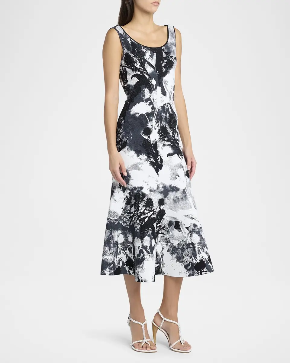 Alexander McQueen Flowers Jacquard Compact Knit Trumpet Midi Dress | Thumbnail 4