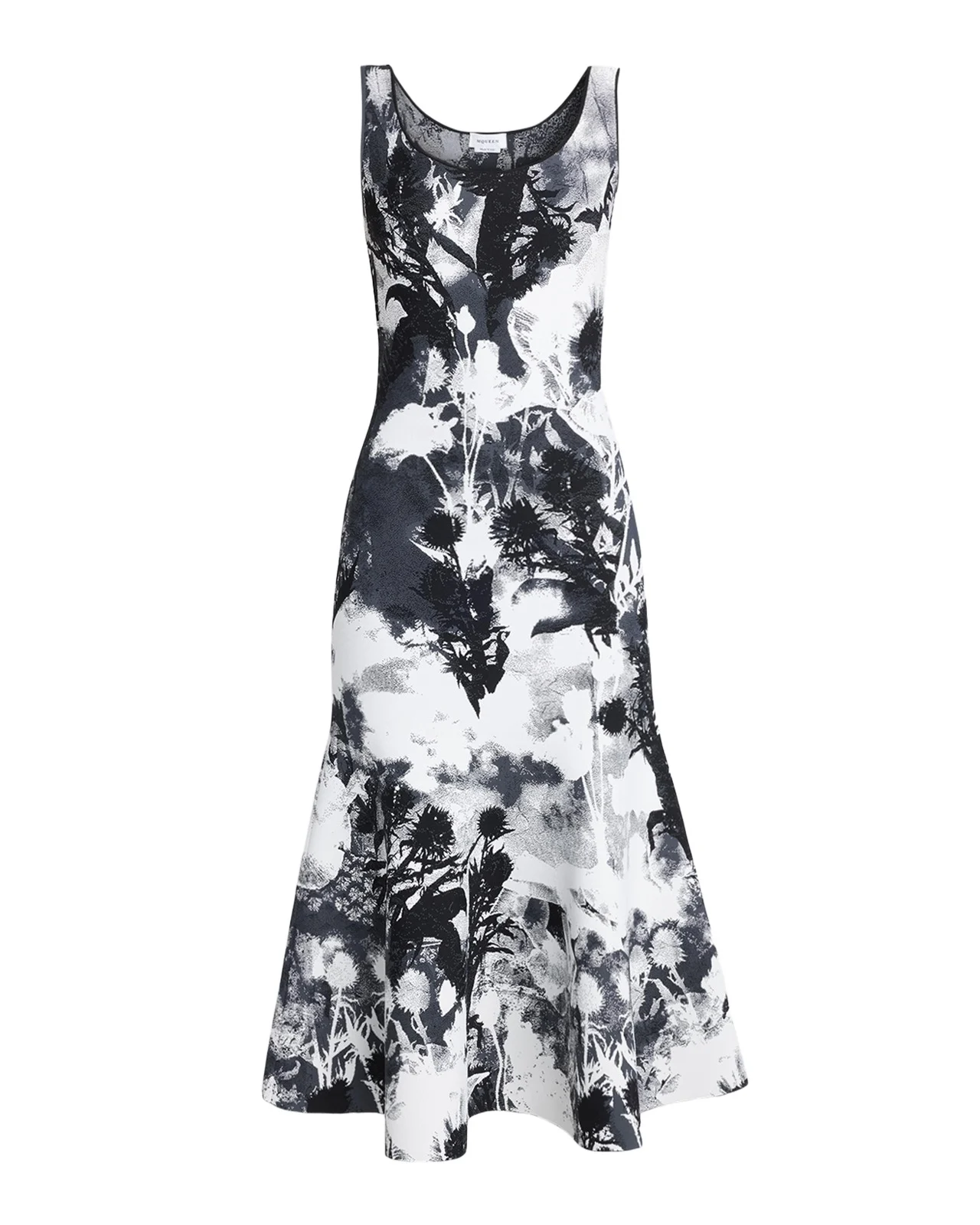 Alexander McQueen Flowers Jacquard Compact Knit Trumpet Midi Dress