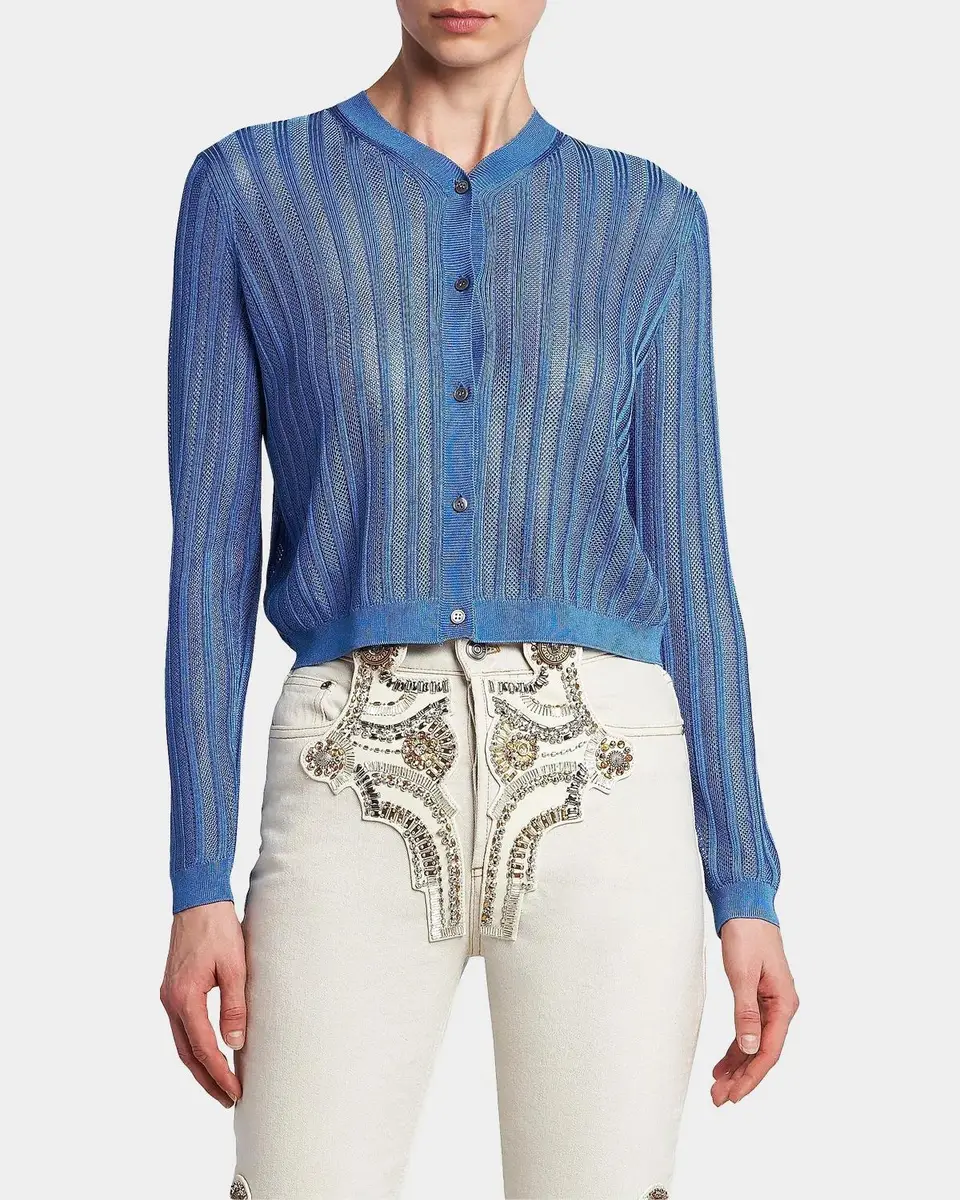 Versace La Vacanza Mesh Rib-Knit Cardigan | Thumbnail 4 Versace La Vacanza Mesh Rib-Knit Cardigan | Thumbnail 4